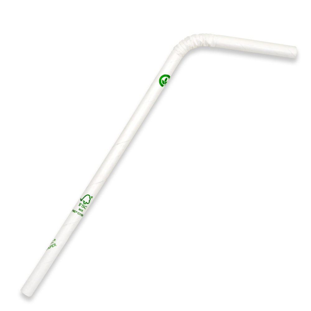 6mm Regular Bendy White BioStraw|Hand holding BioPak art series cup with white bendy straw|6mm Regular Bendy White BioStraw Line Drawing