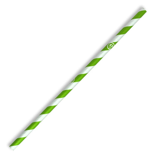 6mm Regular Green Stripe BioStraw|Woman sipping soda from BioPak clear cold cup with dome lid using green stripe straw|6mm Regular Green Stripe BioStraw Line Drawing