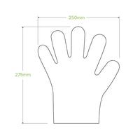 BioPak compostable gloves|Compostable gloves line drawing|hand wearing BioPak compostable food handling gloves while holding BioCane takeaway bowl