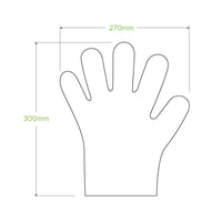 BioPak compostable gloves|Compostable gloves line drawing|hand holding a pack of food-safe BioPak compostable gloves