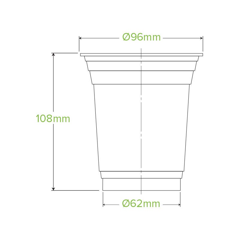 420ml Clear Cold BioCup|420ml Clear Cold BioCup with orange juice|420ml Clear BioCup Line Drawing