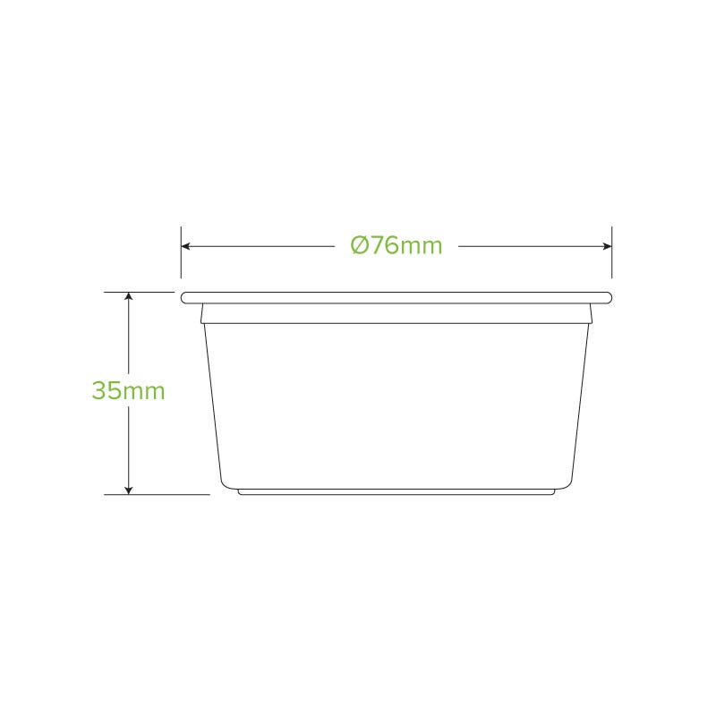 90ml PLA Sauce BioCup|90ml PLA Sauce BioCup Line Drawing|compostable sauce cup with salad dressing