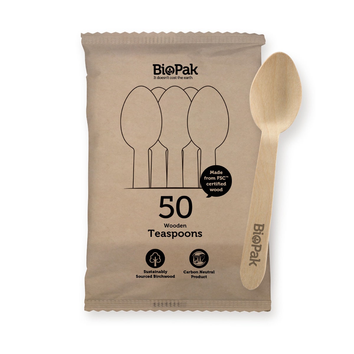 16cm Wooden Tea Spoon 50pk |16cm Wooden Tea Spoon 50pk line drawing