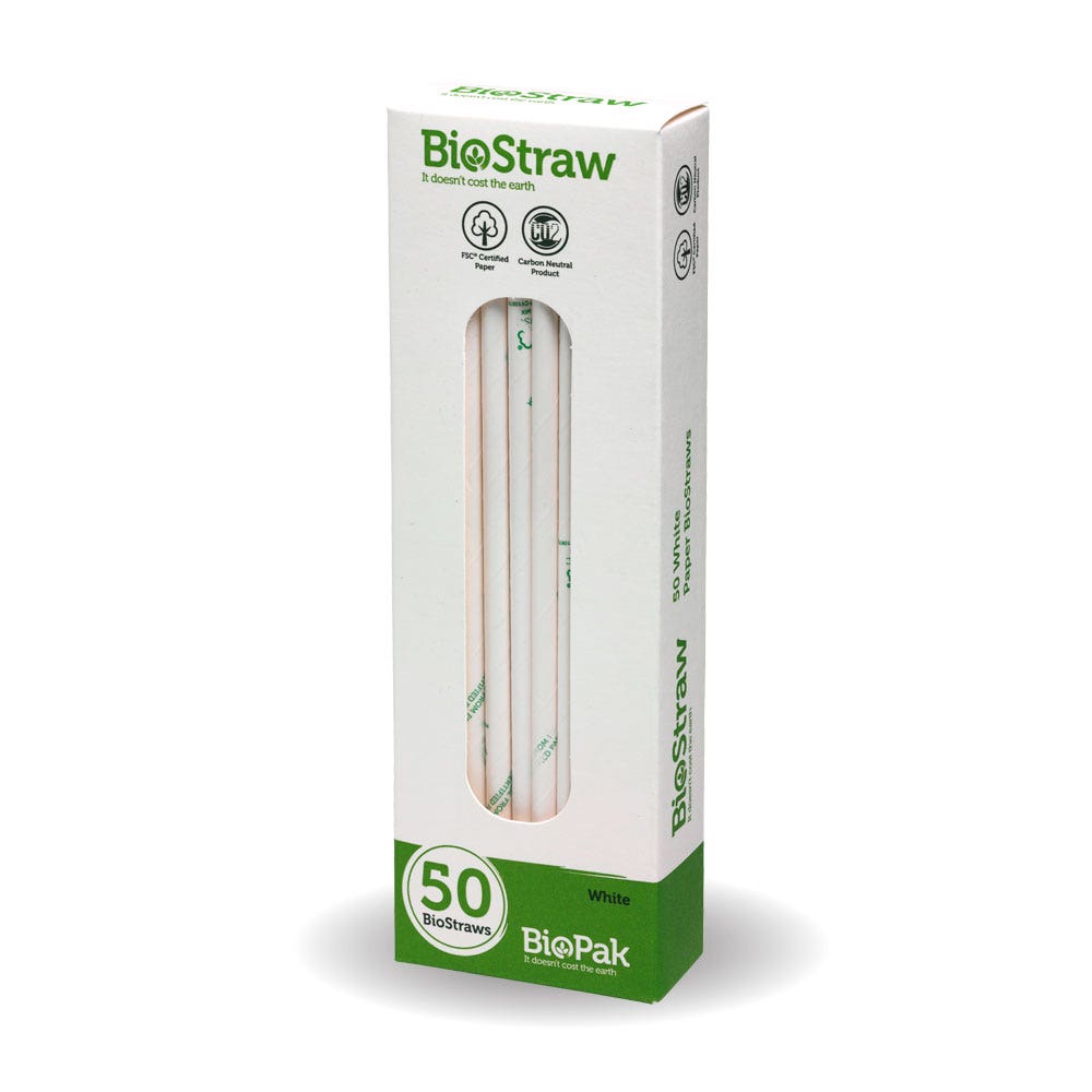 Retail Pack of 6mm White Regular BioStraws