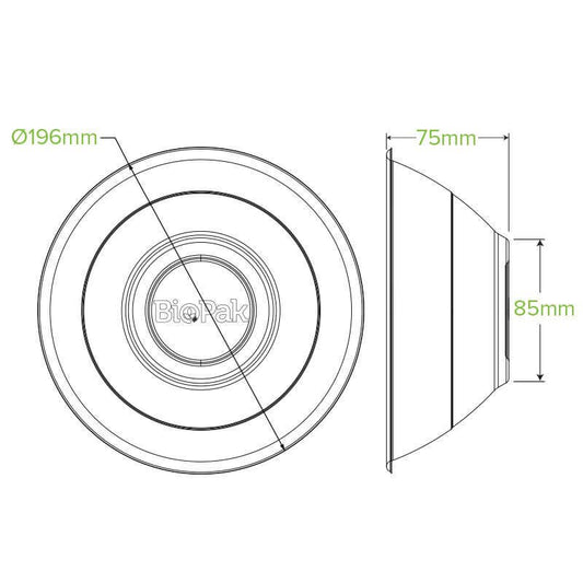 1,180ml / 40oz Natural Plant Fibre BioBowl|1,180ml / 40oz Natural Plant Fibre BioBowl Line Drawing