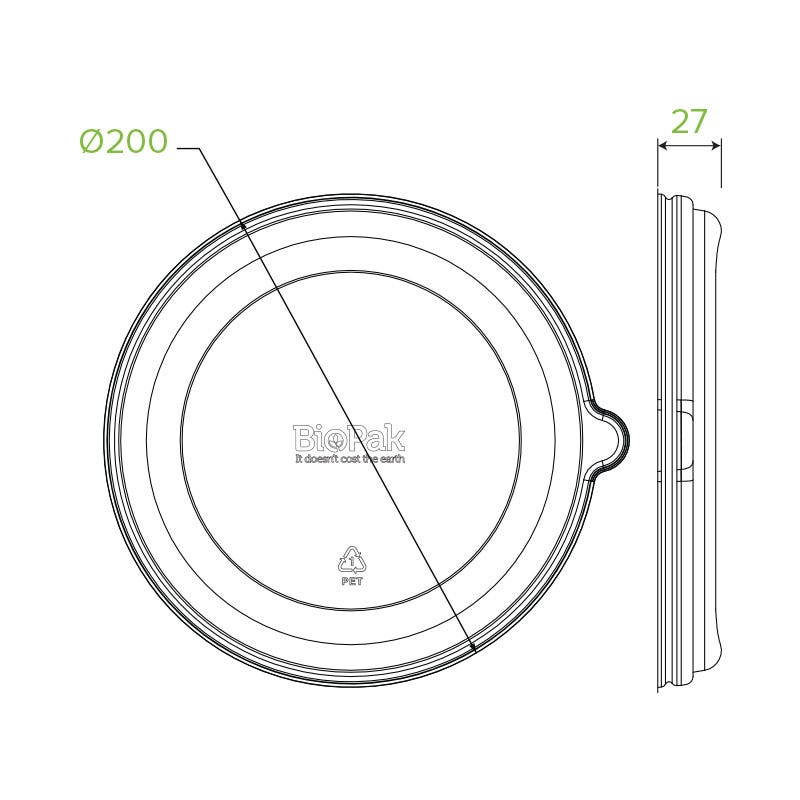800-1,100 / 24-40oz rPET Bowl Lid|24, 32 & 40oz PET Bowl Lid Line Drawing