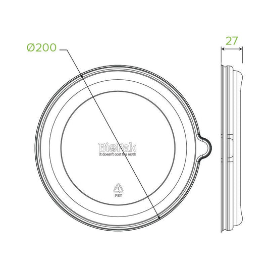 800-1,100 / 24-40oz rPET Bowl Lid|24, 32 & 40oz PET Bowl Lid Line Drawing