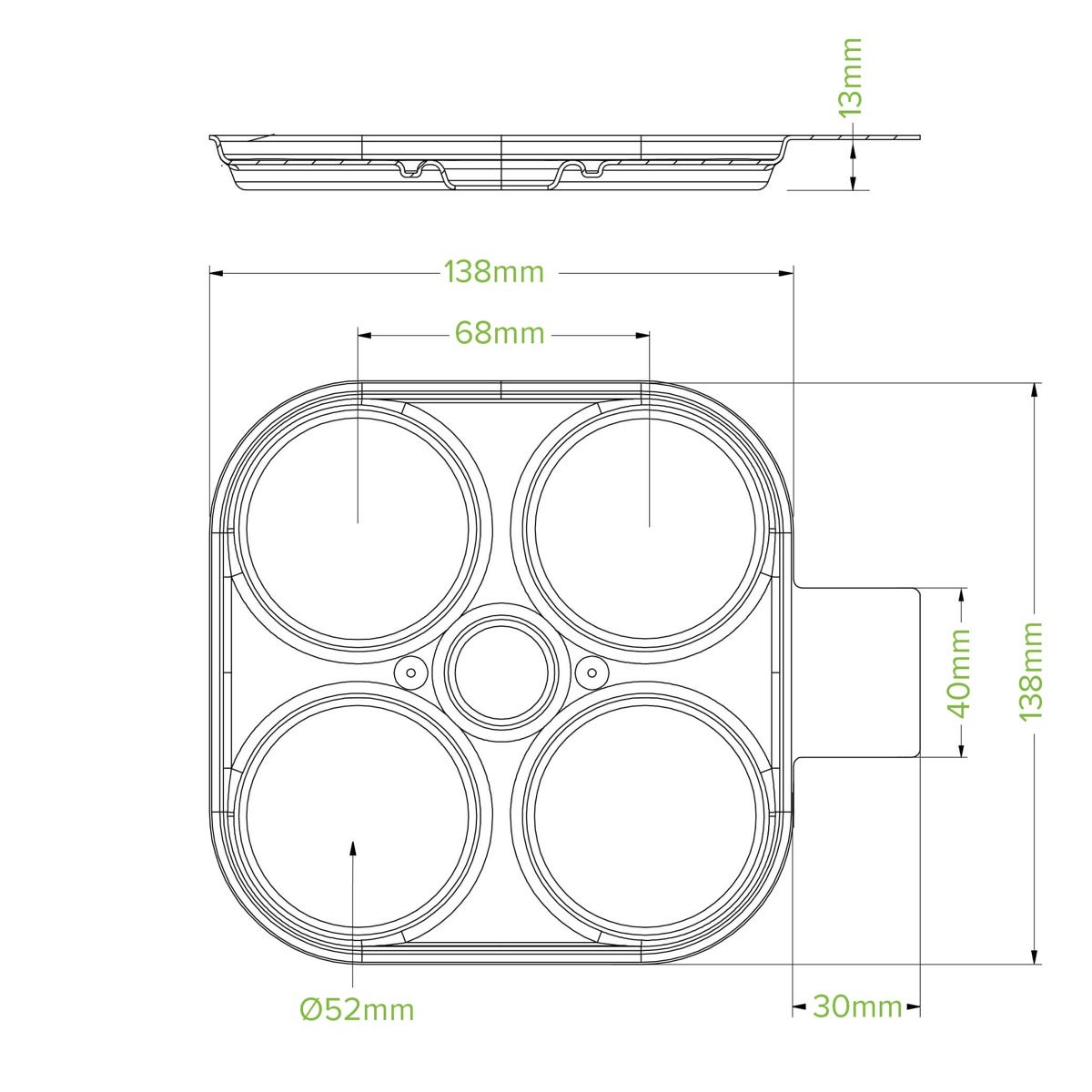 4-Pack Plant Fibre Beer Ring Holder No PFAs Added|4-Pack Plant Fibre Beer Ring Holder Line Drawing