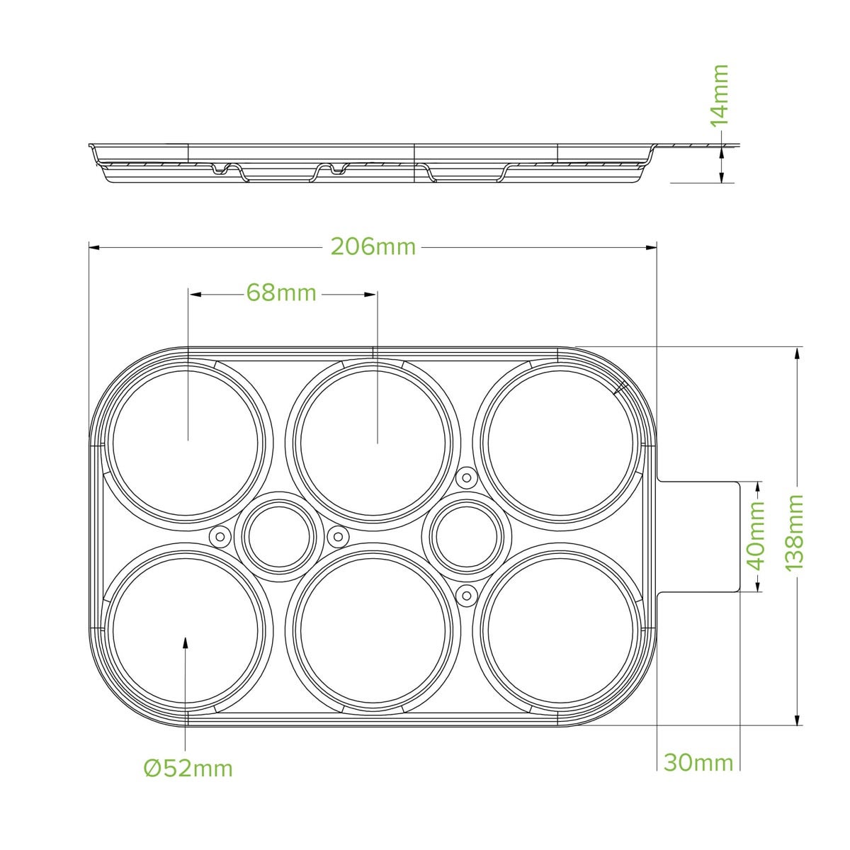 6-Pack Plant Fibre Beer Ring Holder No PFAs Added|6-Pack Plant Fibre Beer Ring Holder Line Drawing