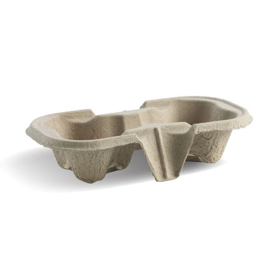 2 Cup Compostable BioCup Tray|2 Cup Compostable BioCup Line Drawing Tray Line Drawing|hand holding a 2-cup compostable tray with art series coffee cups