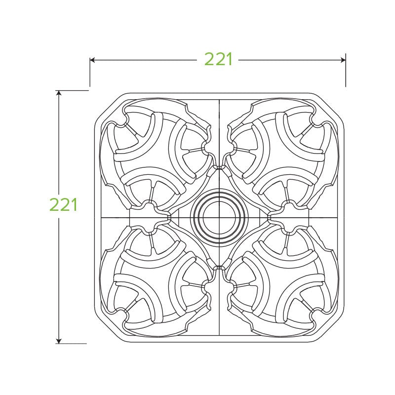 4 Cup Compostable BioCup Tray|4 Cup Compostable BioCup Line Drawing Tray Line Drawing|art series coffee cups on BioCup tray alongside sugarcane container with salad