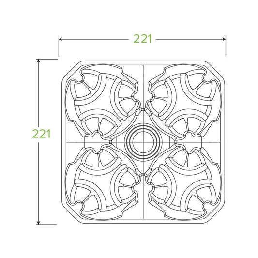 4 Cup Compostable BioCup Tray|4 Cup Compostable BioCup Line Drawing Tray Line Drawing|art series coffee cups on BioCup tray alongside sugarcane container with salad