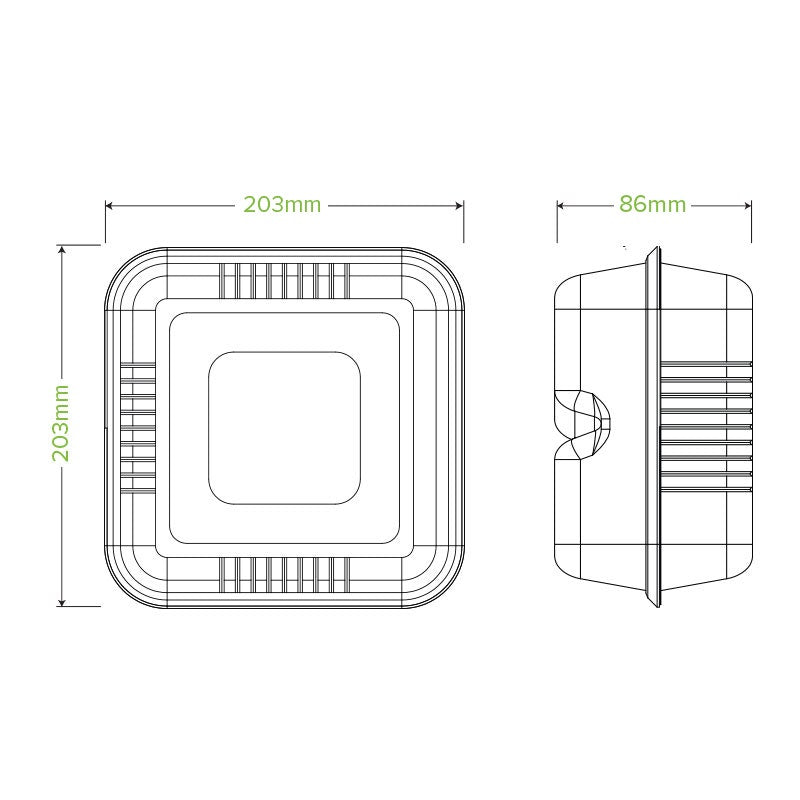 20x22x9cm / 7.8x8x3" Natural Plant Fibre Clamshell|20x22x9cm / 7.8x8x3" Natural Plant Fibre Clamshell Line Drawing