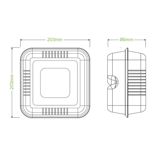 20x22x9cm / 7.8x8x3" Natural Plant Fibre Clamshell|20x22x9cm / 7.8x8x3" Natural Plant Fibre Clamshell Line Drawing