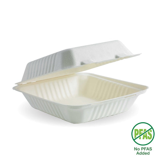 20x22x9cm / 7.8x8x3" White Plant Fibre Clamshell|20x22x9cm / 7.8x8x3" White Plant Fibre Clamshell Line Drawing
