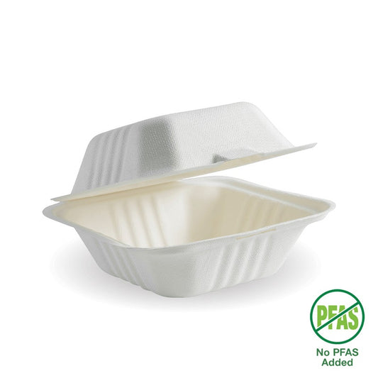 15x15x8cm / 6x6" White Plant Fibre Clamshell|15x15x8cm / 6x6" White Plant Fibre Clamshell Line Drawing
