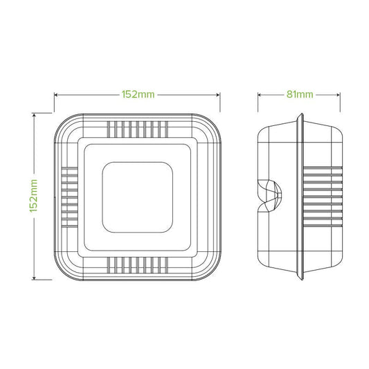 15x15x8cm / 6x6" White Plant Fibre Clamshell|15x15x8cm / 6x6" White Plant Fibre Clamshell Line Drawing
