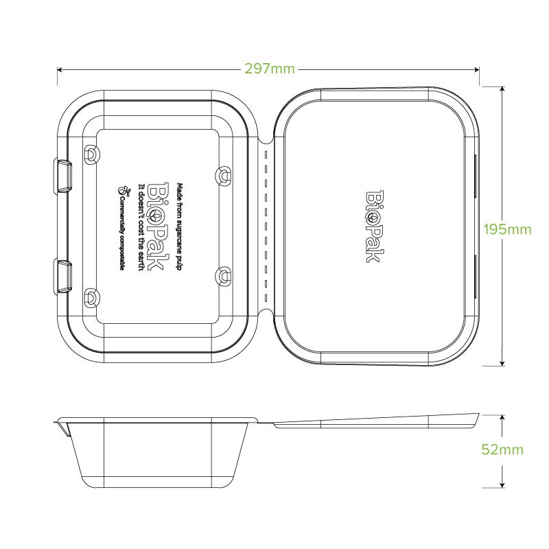 20x15x5cm / 7.5x5x1.9in Natural Plant Fibre Clamshell|20x15x5cm / 7.5x5x1.9in Natural Plant Fibre Clamshell Line Drawing
