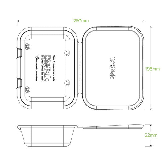 20x15x5cm / 7.5x5x1.9in Natural Plant Fibre Clamshell|20x15x5cm / 7.5x5x1.9in Natural Plant Fibre Clamshell Line Drawing