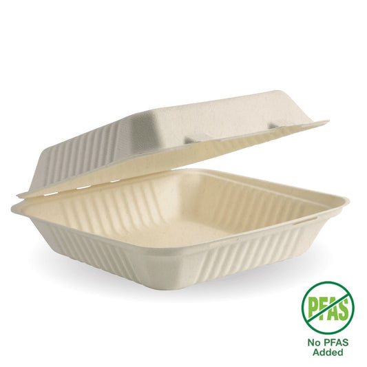 23x23x8cm / 9x9x3" Natural Plant Fibre Clamshell|23x23x8cm / 9x9x3" Natural Plant Fibre Clamshell Line Drawing