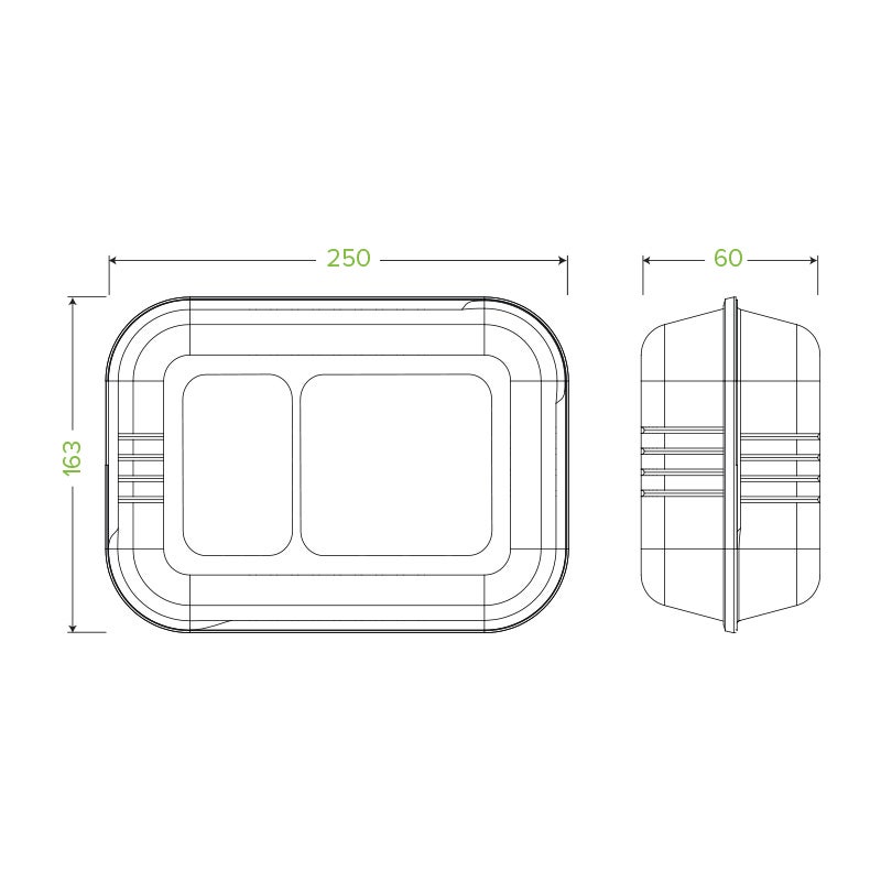 9x6x3" 2-Compartment White BioCane Clamshell