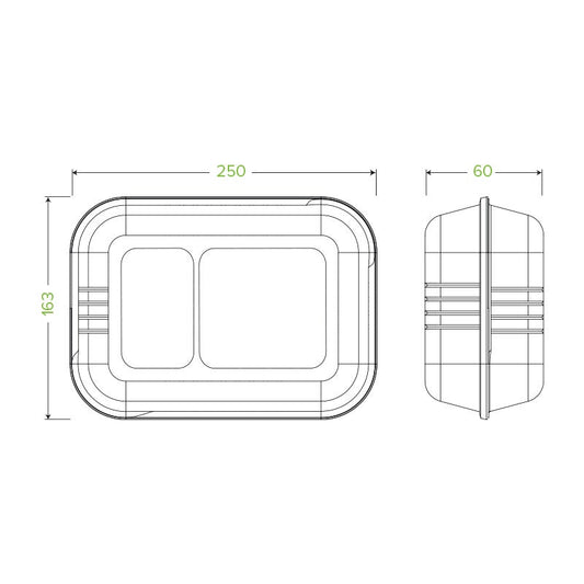 9x6x3" 2-Compartment White BioCane Clamshell