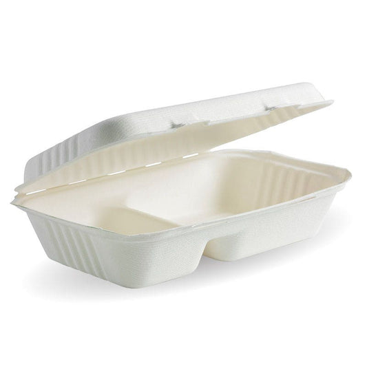 9x6x3" 2-Compartment White BioCane Clamshell