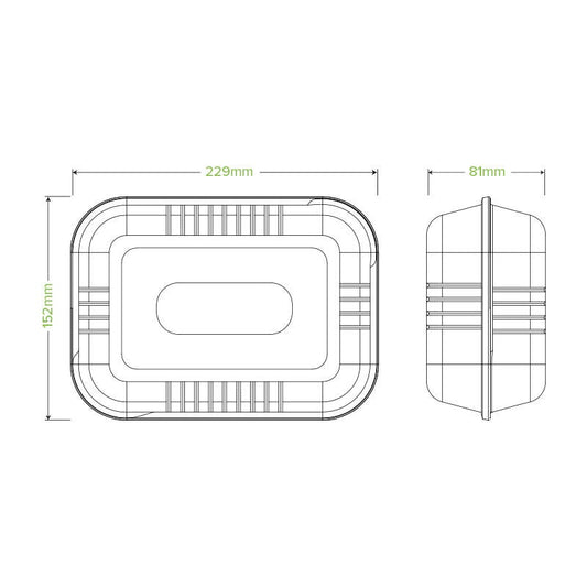 23x15x8cm / 9x6x3" Natural Plant Fibre Clamshell|23x15x8cm / 9x6x3" Natural Plant Fibre Clamshell Line Drawing