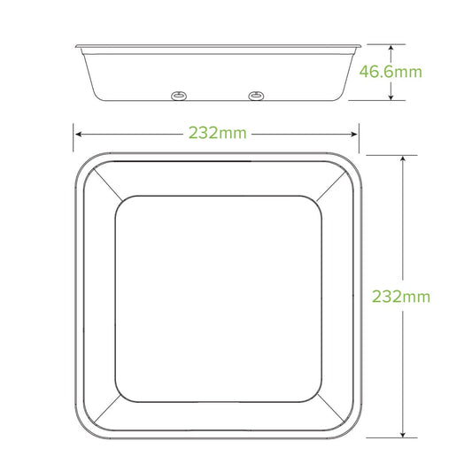 1,750ml Large Square Natural Plant Fibre Takeaway Base|1,750ml Large Square Natural Plant Fibre Takeaway Base Top View|1,750ml Large Square Natural Plant Fibre Takeaway Base Line Drawing