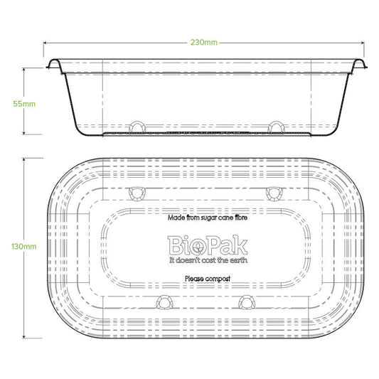 1,000ml White Plant Fibre Takeaway Base No Added PFAs|1,000ml White Plant Fibre Takeaway Base Line Drawing