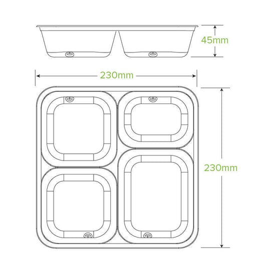 4-Compartment Large Natural Plant Fibre Takeaway Base|4-Compartment Large Natural Plant Fibre Takeaway Base Line Drawing