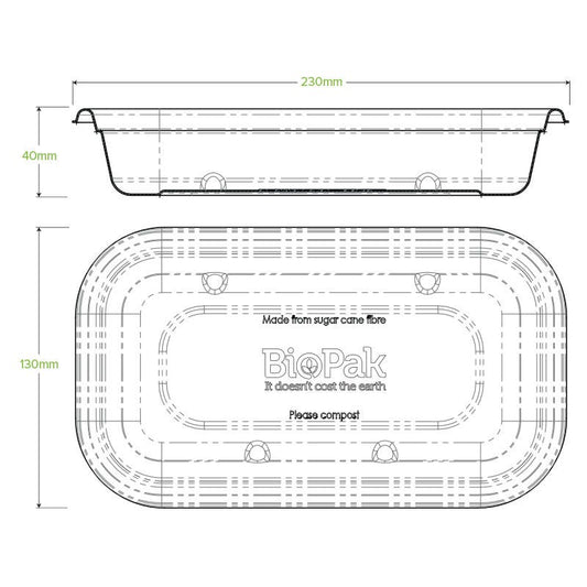 750ml White Plant Fibre Takeaway Base No PFAs Added|750ml White Plant Fibre Takeaway Base Line Drawing