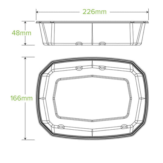 950ml Natural Plant Fibre Octa Takeaway Base No PFAS Added|950ml Natural Plant Fibre Octa Takeaway Base Line Drawing