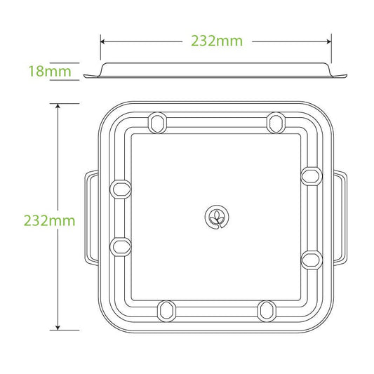 3-Compartment Large Natural Plant Fibre Takeaway Lid|3-Compartment Large Natural BioCane Takeaway Lid Line Drawing