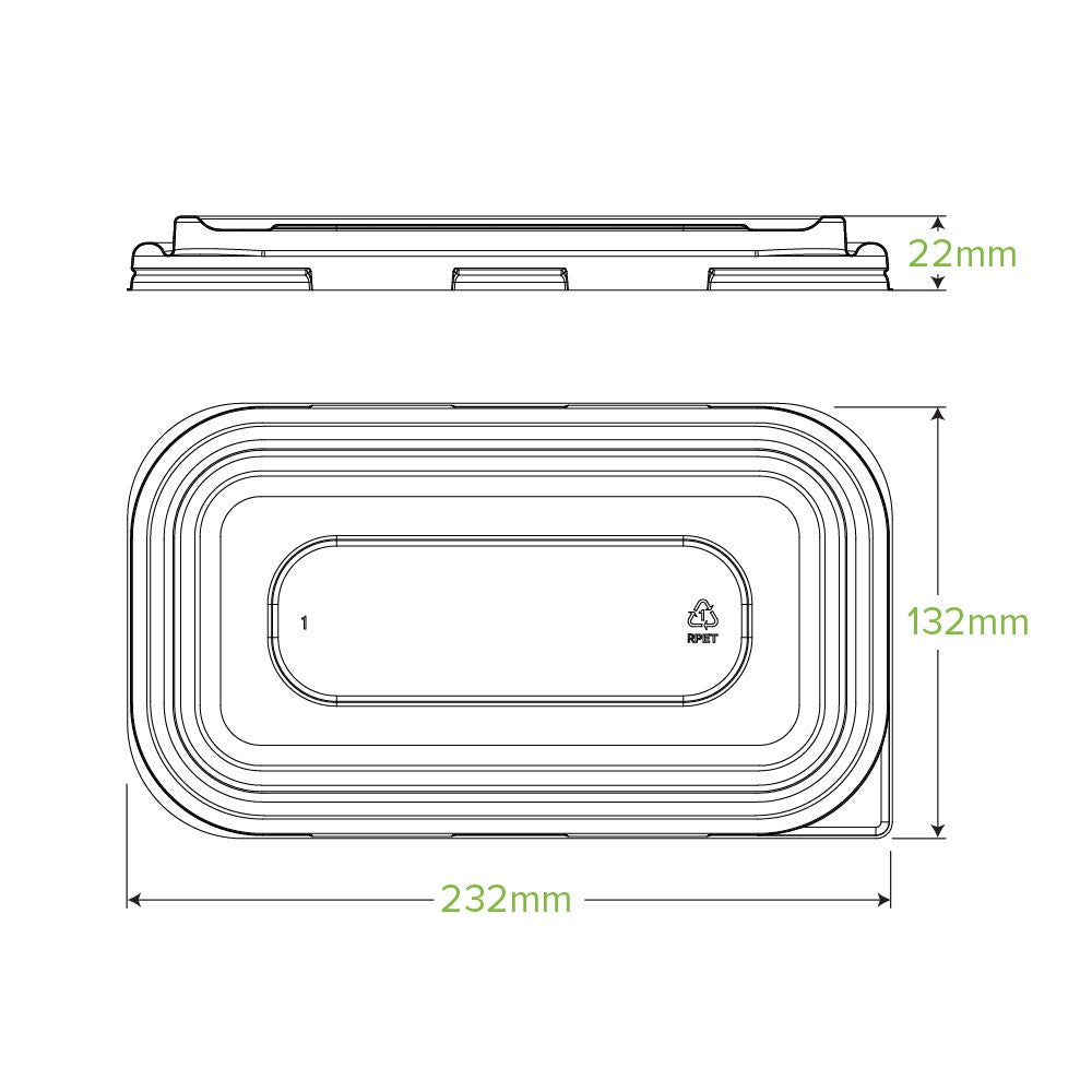 750 & 1,000ml Clear RPET Takeaway Lid|750 & 1,000ml Clear RPET Takeaway Lid Top View|750 & 1,000ml Clear RPET Takeaway Lid Line Drawing