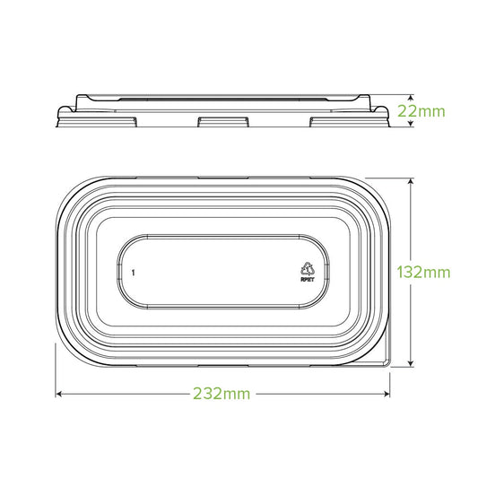 750 & 1,000ml Clear RPET Takeaway Lid|750 & 1,000ml Clear RPET Takeaway Lid Top View|750 & 1,000ml Clear RPET Takeaway Lid Line Drawing