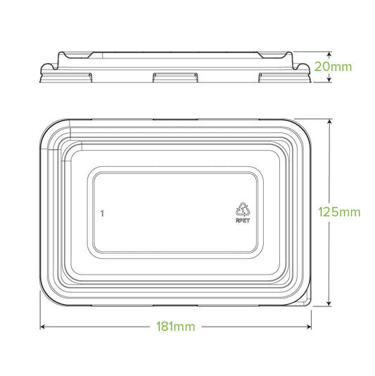 500ml & 600ml Clear RPET Takeaway Lid|500ml & 600ml Clear RPET Takeaway Lid Top View|500ml & 600ml Clear RPET Takeaway Lid Line Drawing