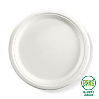 25cm / 10" Round Plant Fibre Plate with No PFAS Added Logo|25cm / 10" Round Plant Fibre Plate Line Drawing