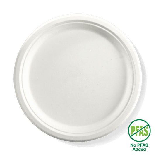 25cm / 10" Round Plant Fibre Plate with No PFAS Added Logo|25cm / 10" Round Plant Fibre Plate Line Drawing