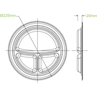 23cm / 9" 3-Compartment Round Plant Fibre Plate|23cm / 9" 3-Compartment Round Plant Fibre Plate Line Drawing