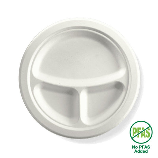 23cm / 9" 3-Compartment Round Plant Fibre Plate|23cm / 9" 3-Compartment Round Plant Fibre Plate Line Drawing