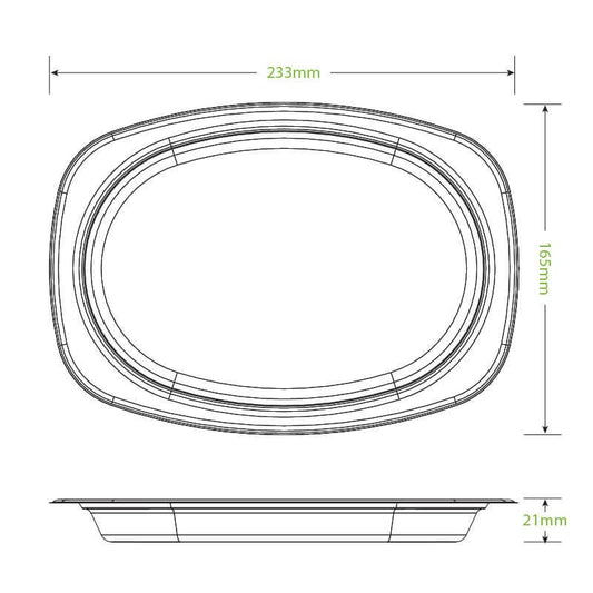 Rectangular Oval Plant Fibre Plate|Rectangular Oval Plant Fibre Plate Side View|Rectangular Oval Plant Fibre Plate Line Drawing