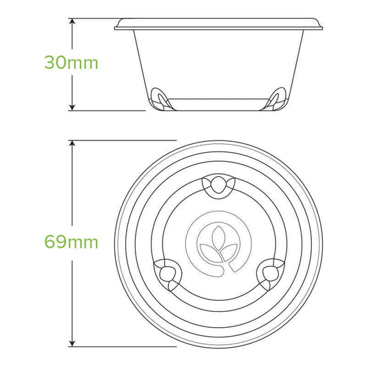60ml White Plant Fibre Sauce BioCup No PFAS Added|60ml White Plant Fibre Sauce BioCup Line Drawing