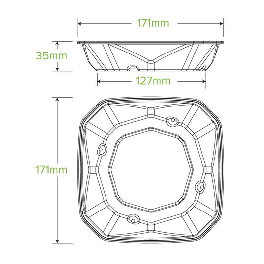500ml octa natural biocane takeaway container|sugarcane octagonal container with rice, egg and chicken satay|500ml octa natural biocane takeaway container line drawing