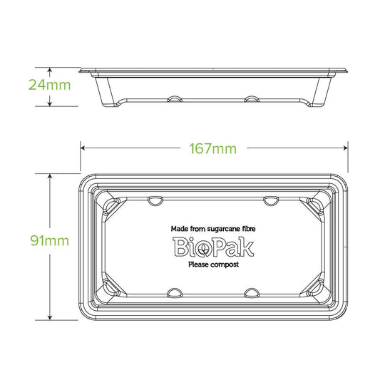 Small Plant Fibre Sushi Tray with no PFAs logo|Small Plant Fibre Sushi Tray Line Drawing