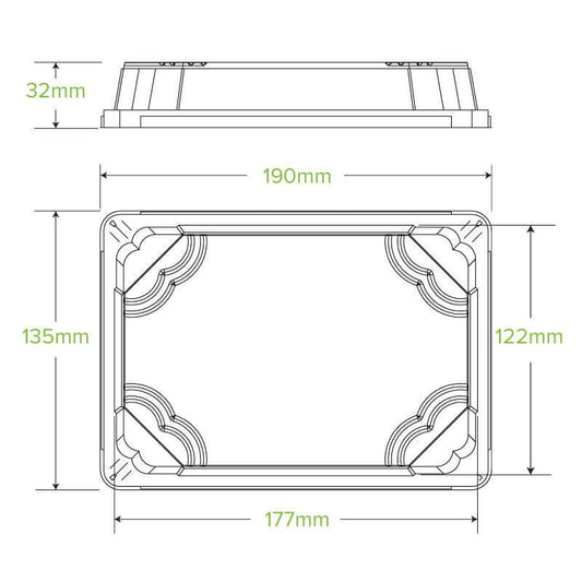 Medium Plant Fibre Sushi Tray PET Lid|Medium Plant Fibre Sushi Tray PET Lid Line Drawing