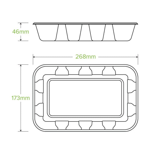 1kg BioCane Sugarcane Produce Tray|hand holding sugarcane produce tray with red and yellow capsicum|1kg BioCane Sugarcane Produce Tray Line Drawing