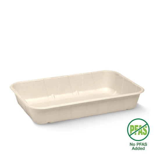 1kg BioCane Sugarcane Produce Tray|hand holding sugarcane produce tray with red and yellow capsicum|1kg BioCane Sugarcane Produce Tray Line Drawing