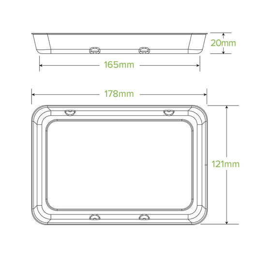 480g sugarcane Produce Tray|hand holding sugarcane produce tray with corn|178mm x 121mm sugarcane produce tray line drawing