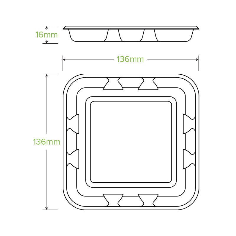 14x14x2cm / 5x5" Plant Fibre Produce Tray|14x14x2cm / 5x5" Plant Fibre Produce Tray Line Drawing